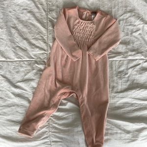 Tea Collection Velour Baby Romper in Dusty Coral